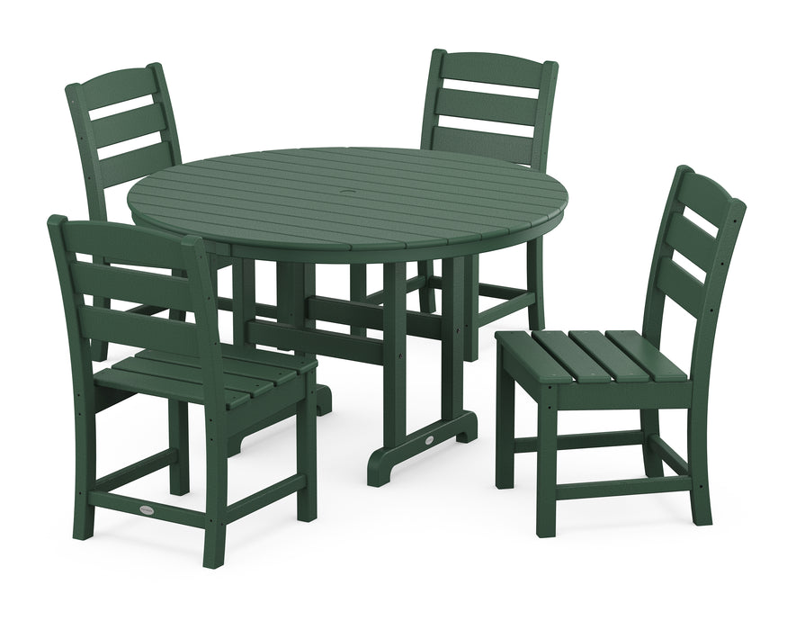 POLYWOOD Lakeside 5-Piece Round Farmhouse Side Chair Dining Set in Green