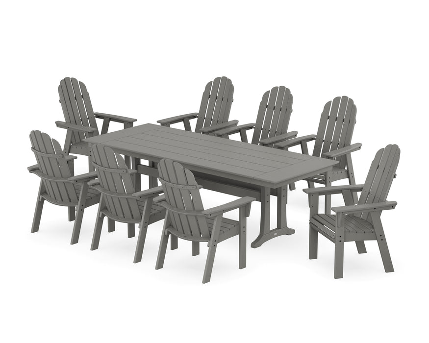 POLYWOOD Vineyard 9-Piece Curveback Adirondack Farmhouse Dining Set with Trestle Legs in Slate Grey