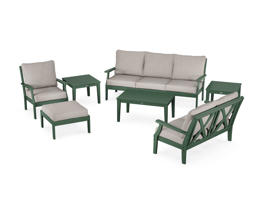 POLYWOOD Braxton 7-Piece Deep Seating Set in Green / Weathered Tweed