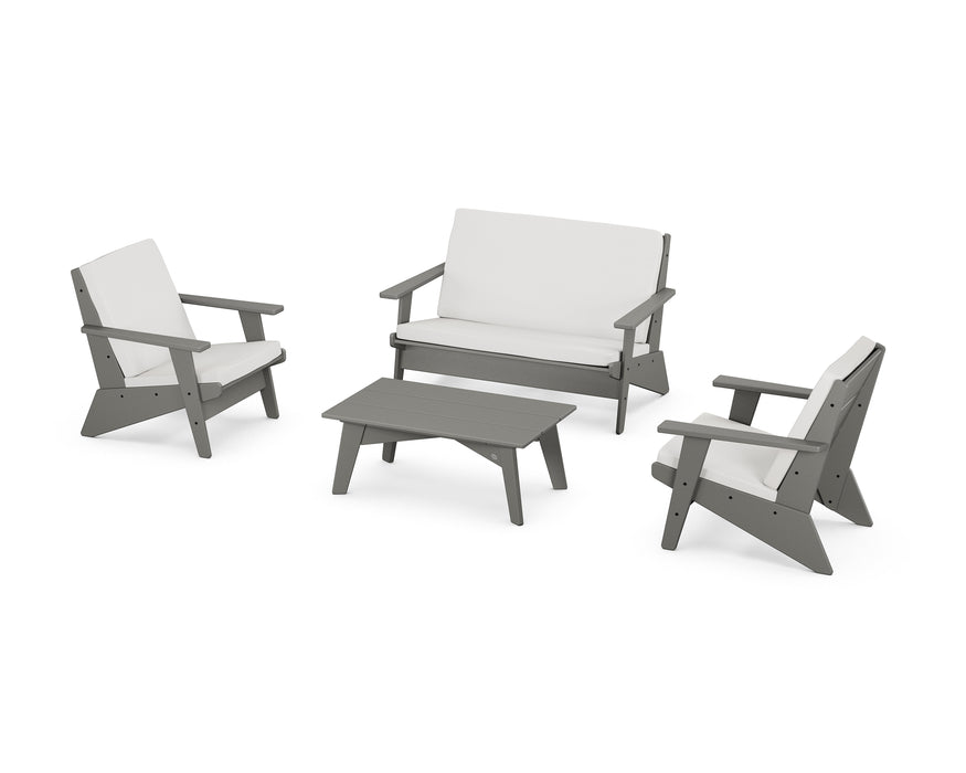 POLYWOOD Riviera Modern Lounge 4-Piece Set in Slate Grey / Natural Linen image