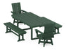 POLYWOOD Modern Adirondack Swivel Chair 5-Piece Dining Set with Benches in Green image