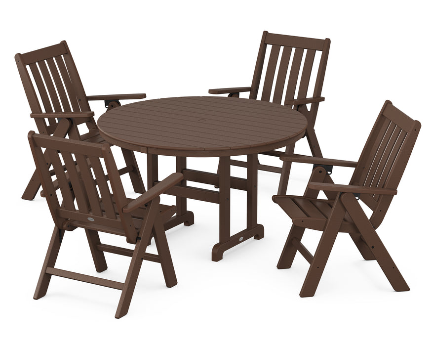 POLYWOOD Vineyard Folding Chair 5-Piece Round Famrhouse Dining Set in Mahogany