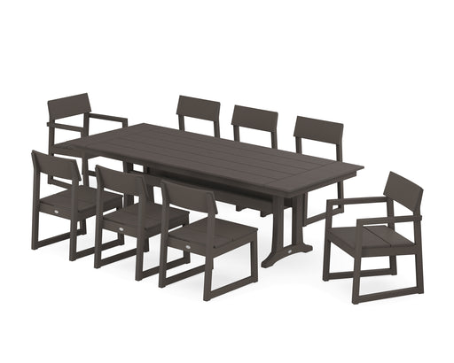 POLYWOOD EDGE 9-Piece Farmhouse Dining Set with Trestle Legs in Vintage Coffee image