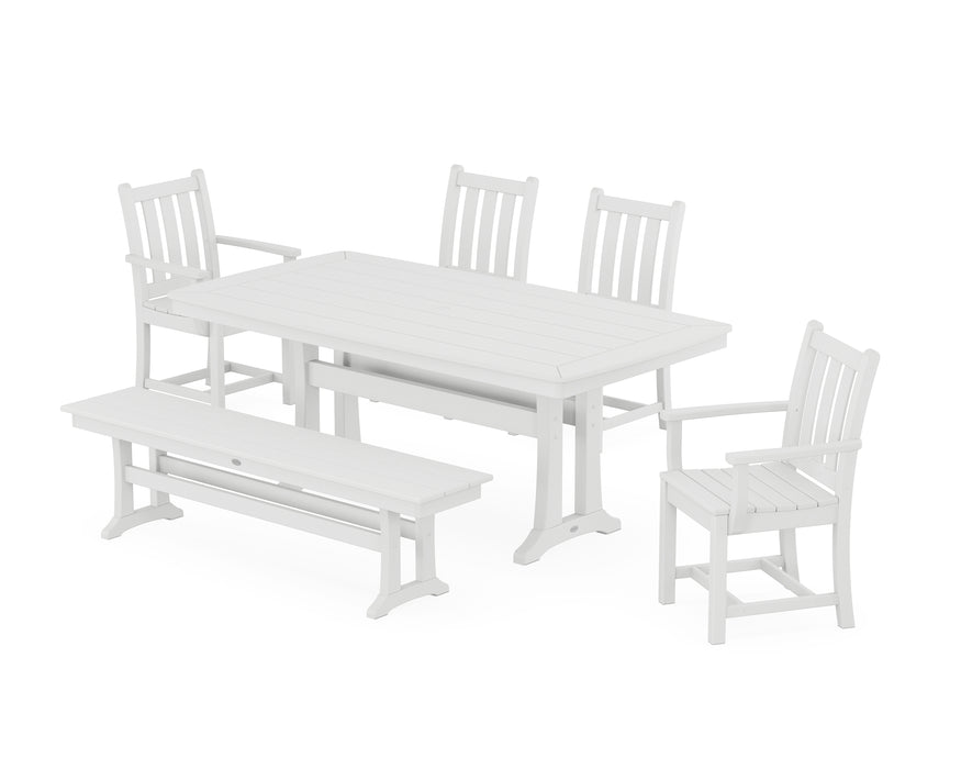 POLYWOOD Traditional Garden 6-Piece Dining Set with Trestle Legs in White image