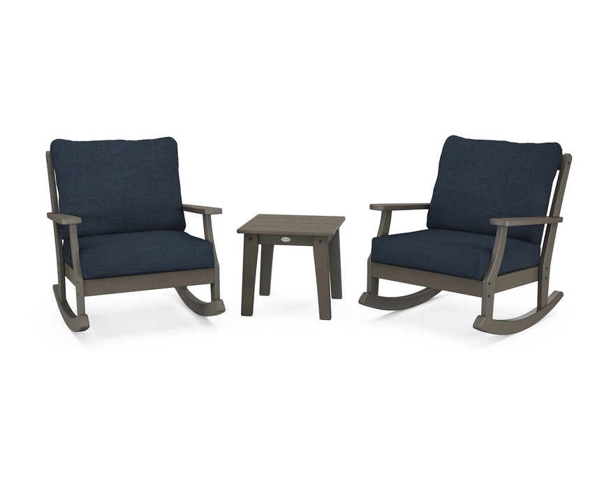 POLYWOOD Braxton 3-Piece Deep Seating Rocker Set in Vintage Coffee / Marine Indigo