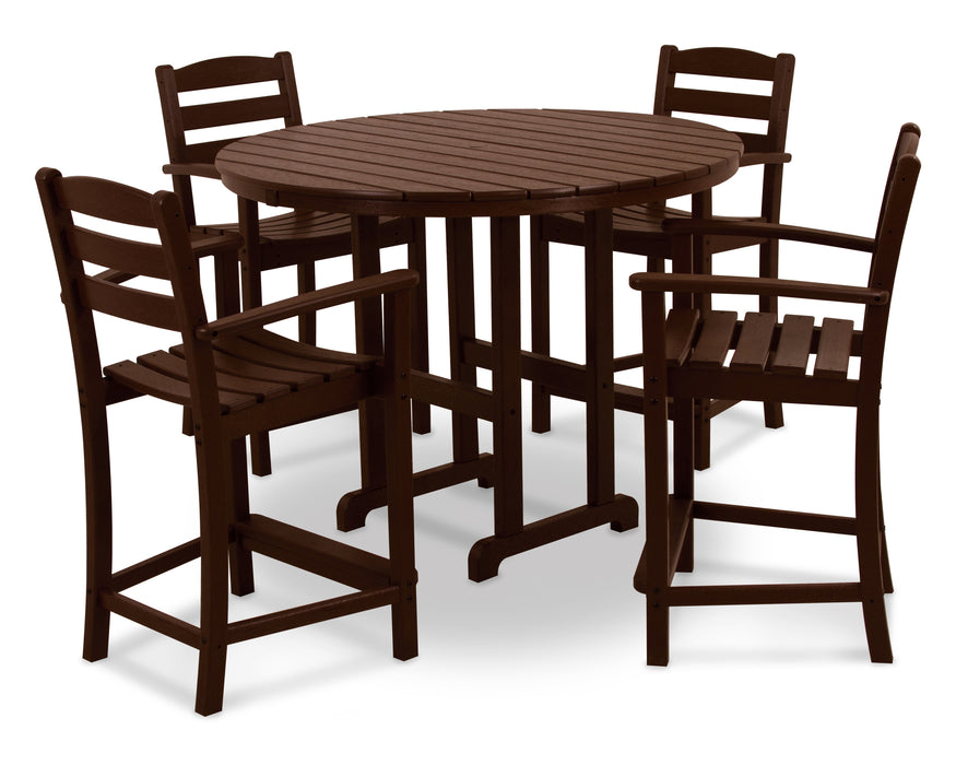 POLYWOOD La Casa Cafe 5-Piece Round Farmhouse Counter Set in Mahogany