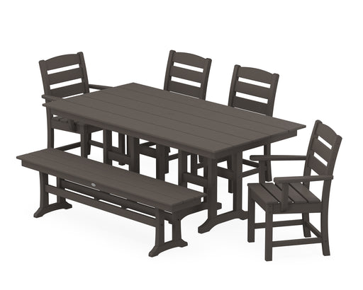 POLYWOOD Lakeside 6-Piece Farmhouse Dining Set with Bench in Vintage Coffee image