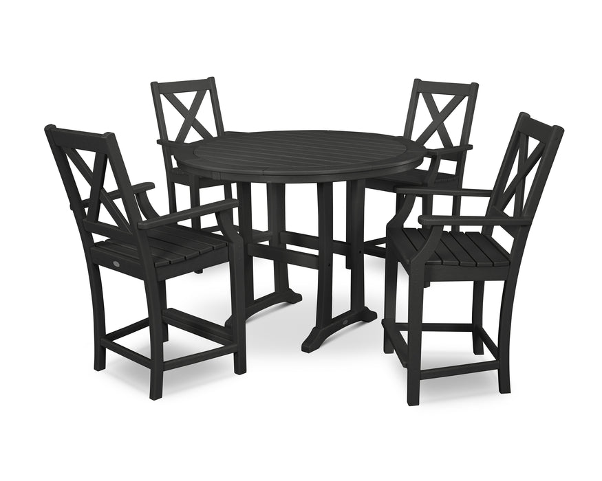 POLYWOOD Braxton 5-Piece Nautical Trestle Arm Chair Counter Set in Black image