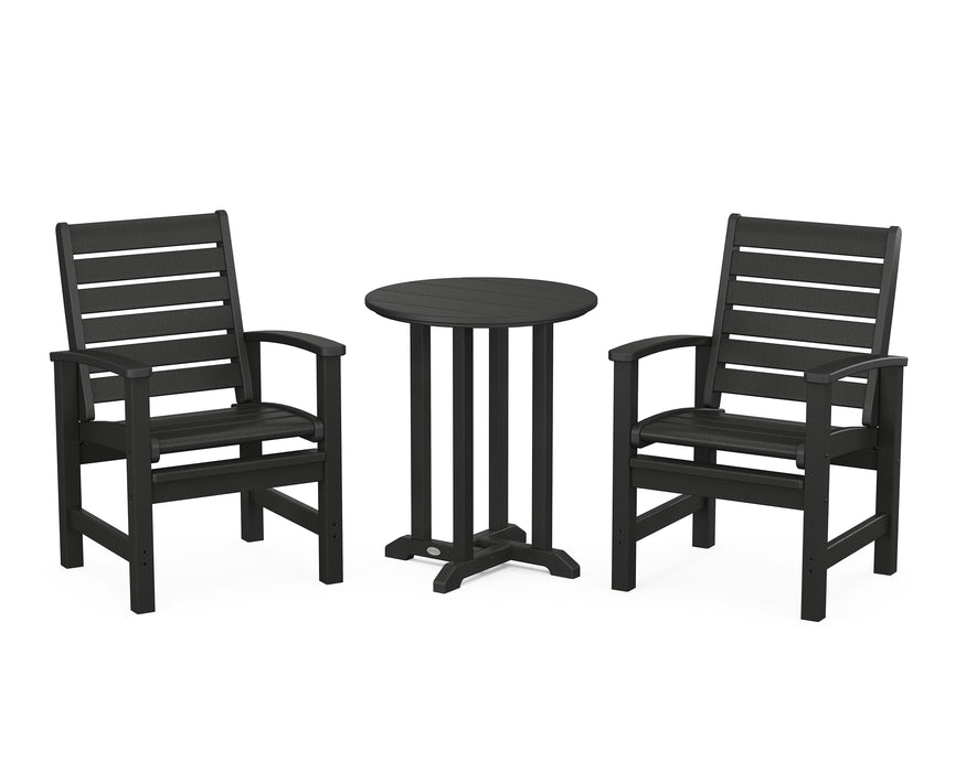 POLYWOOD Signature 3-Piece Round Farmhouse Dining Set in Black