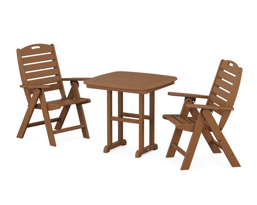 POLYWOOD Nautical Highback Chair 3-Piece Dining Set in Teak