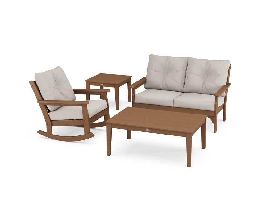 POLYWOOD Vineyard 4-Piece Deep Seating Rocker Set in Teak / Dune Burlap