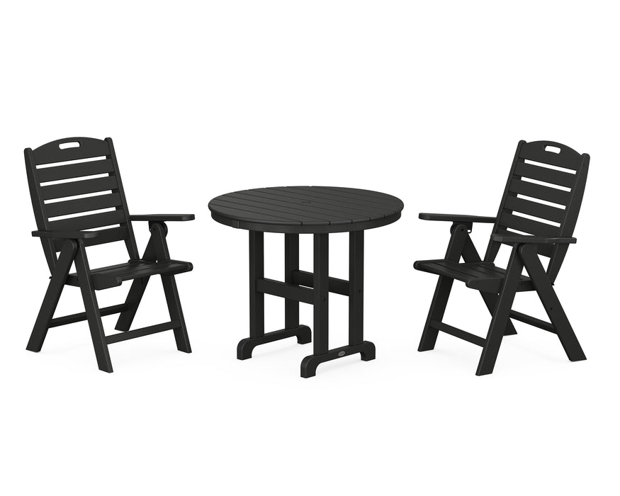 POLYWOOD Nautical Highback Chair 3-Piece Round Dining Set in Black