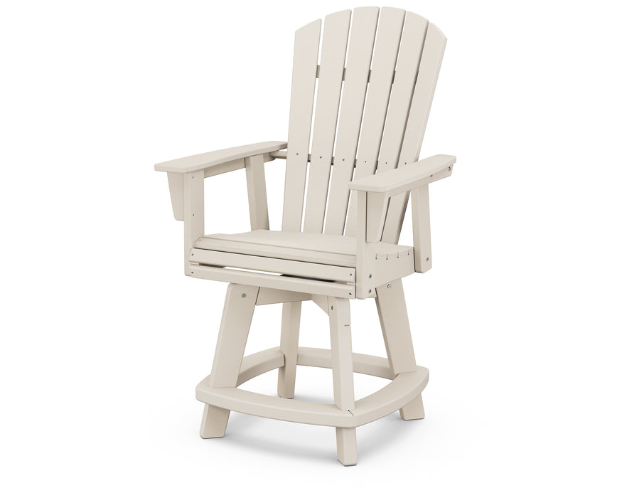 POLYWOOD Nautical Curveback Adirondack Swivel Counter Chair in Sand