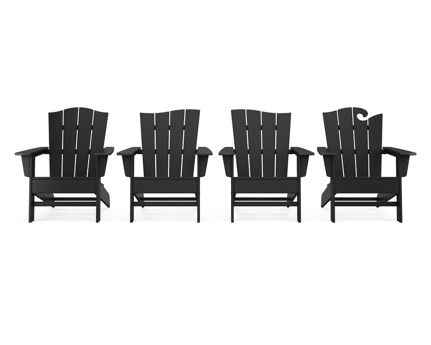 POLYWOOD Wave Collection 4-Piece Adirondack Chair Set in Black