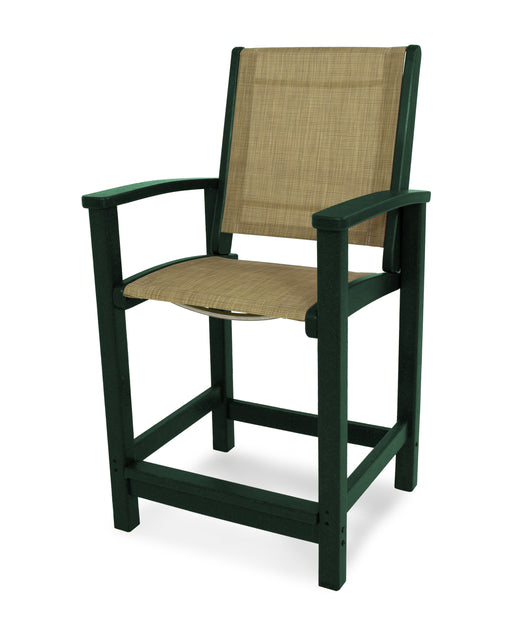 POLYWOOD Coastal Counter Chair in Green / Burlap Sling image