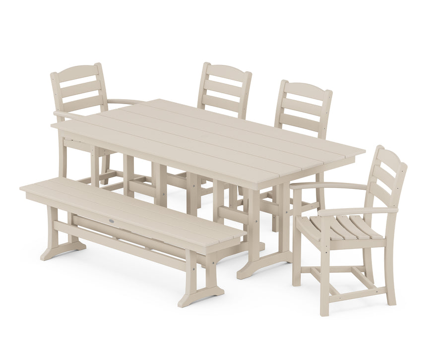 POLYWOOD La Casa Cafe 6-Piece Farmhouse Dining Set with Bench in Sand