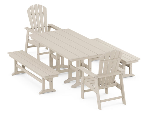 POLYWOOD South Beach 5-Piece Farmhouse Dining Set with Benches in Sand image