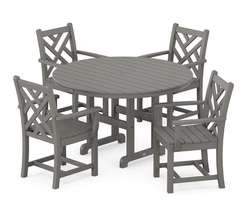 POLYWOOD Chippendale 5-Piece Round Farmhouse Dining Set in Slate Grey