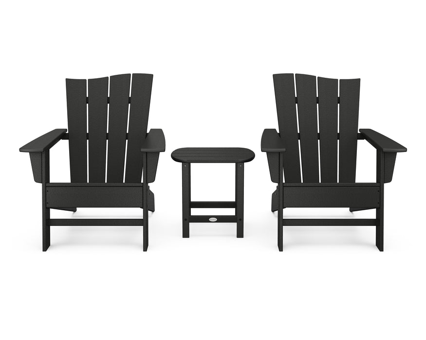 POLYWOOD Wave 3-Piece Adirondack Chair Set in Black