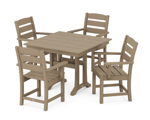 POLYWOOD Lakeside 5-Piece Farmhouse Trestle Arm Chair Dining Set in Vintage Sahara image