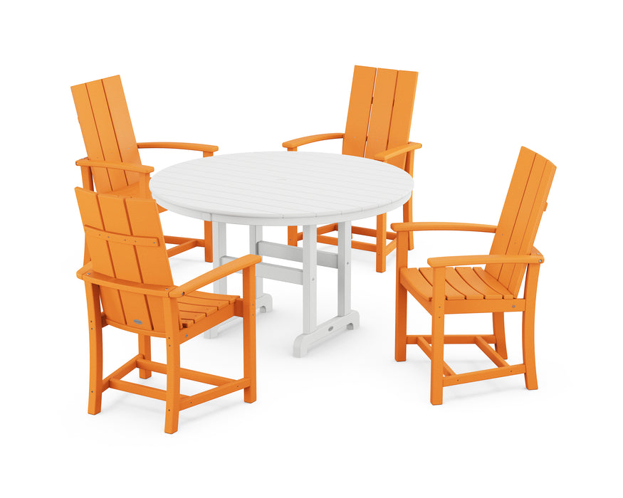 POLYWOOD Modern Adirondack 5-Piece Round Farmhouse Dining Set in Tangerine image