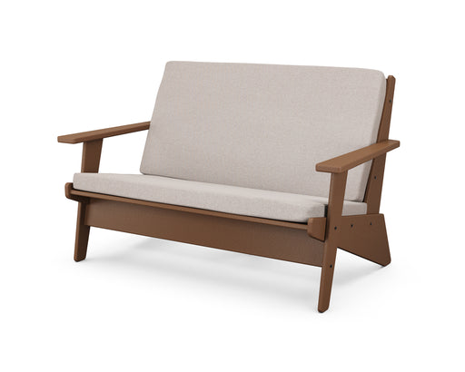 POLYWOOD Riviera Modern Lounge Loveseat in Teak / Dune Burlap image