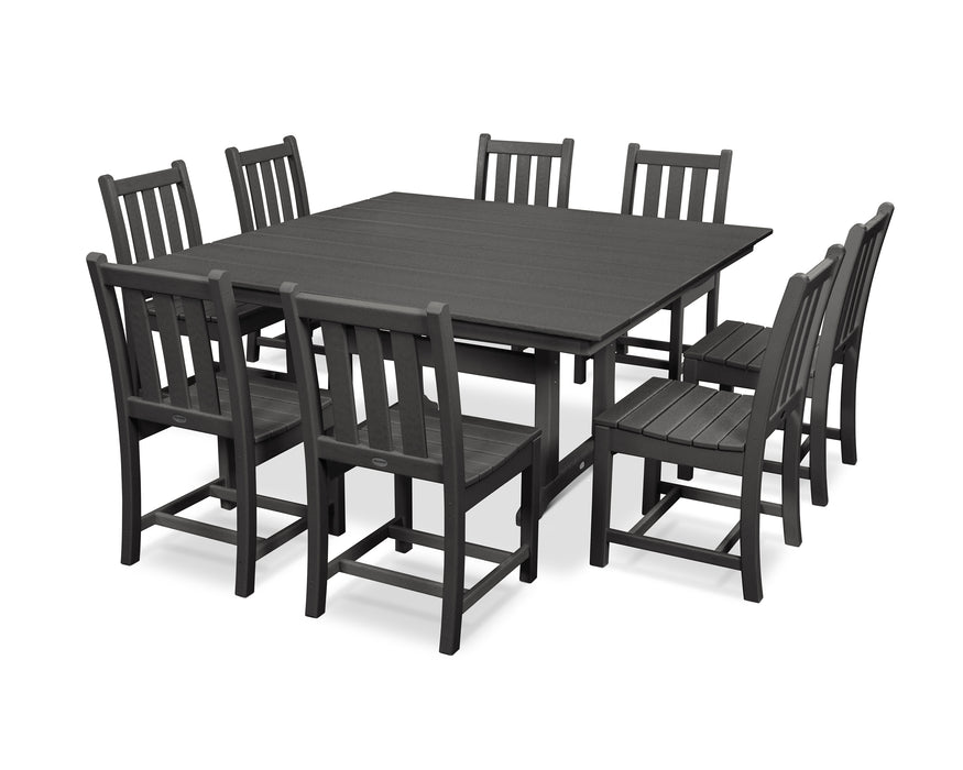 POLYWOOD Traditional Garden 9-Piece Farmhouse Trestle Dining Set in Black image