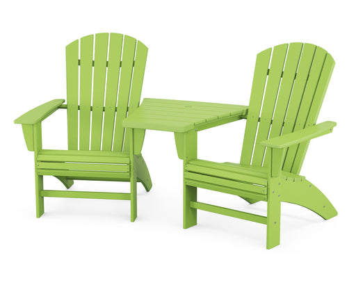 POLYWOOD Nautical 3-Piece Curveback Adirondack Set with Angled Connecting Table in Lime image