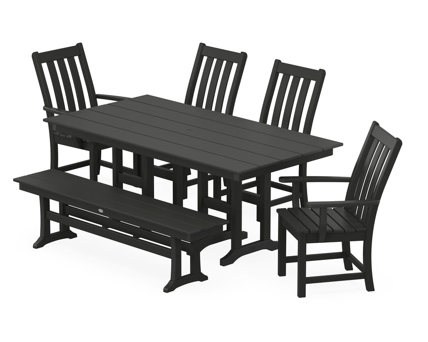 POLYWOOD Vineyard 6-Piece Farmhouse Dining Set with Bench in Black