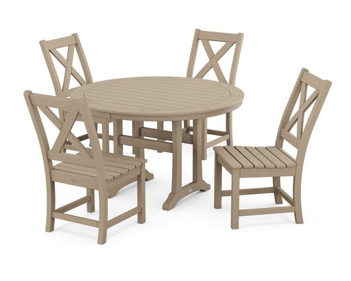 POLYWOOD Braxton Side Chair 5-Piece Round Dining Set With Trestle Legs in Vintage Sahara image