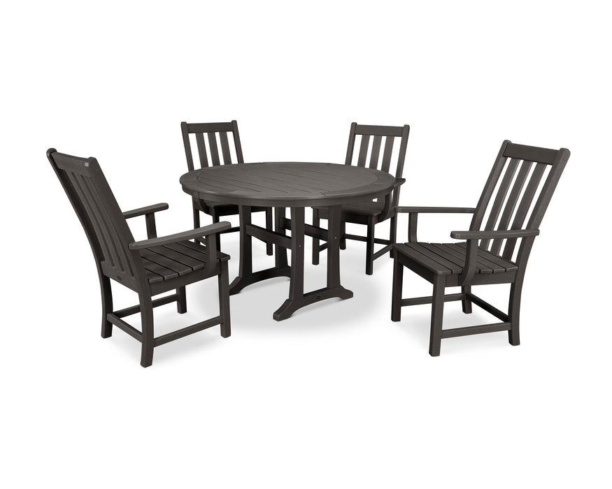 POLYWOOD Vineyard 5-Piece Round Dining Set with Trestle Legs in Vintage Coffee