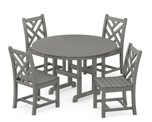 POLYWOOD Chippendale 5-Piece Round Farmhouse Side Chair Dining Set in Slate Grey image