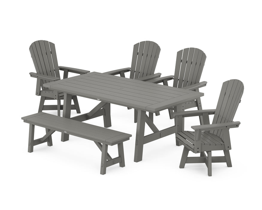 POLYWOOD Nautical Adirondack Swivel 6-Piece Rustic Farmhouse Dining Set With Trestle Legs in Slate Grey image