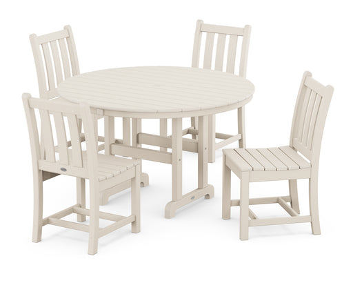 POLYWOOD Traditional Garden Side Chair 5-Piece Round Farmhouse Dining Set in Sand image