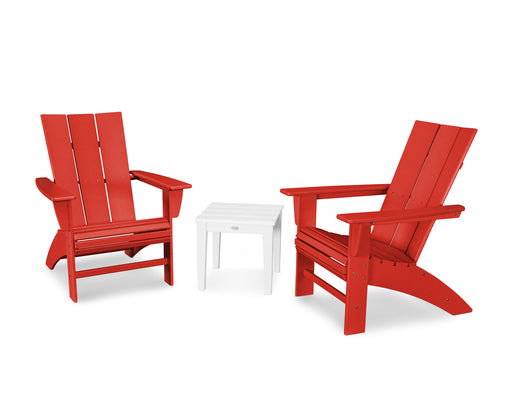 POLYWOOD Modern 3-Piece Curveback  Adirondack Set in Sunset Red / White image