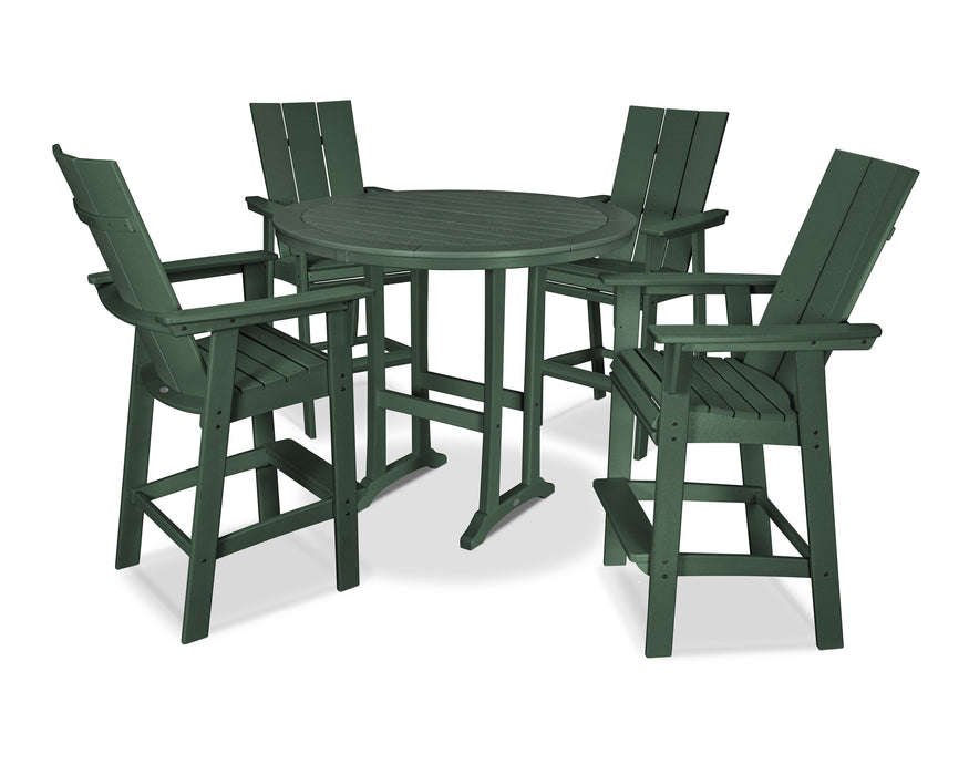 POLYWOOD Modern Curveback Adirondack 5-Piece Nautical Trestle Bar Set in Green