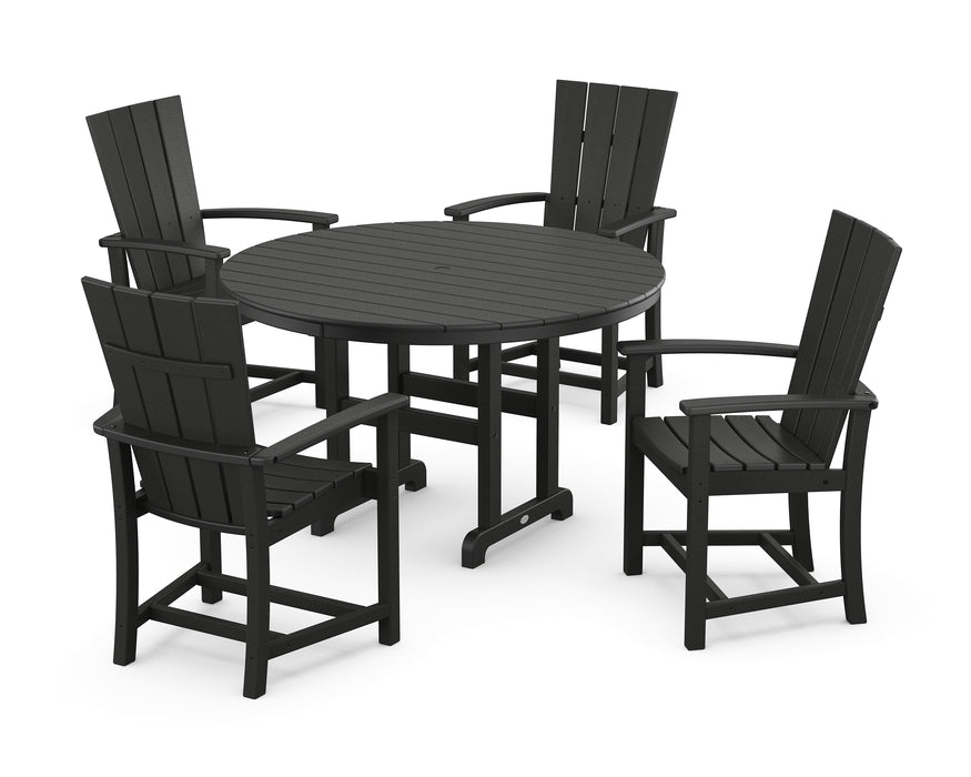 POLYWOOD Quattro 5-Piece Round Farmhouse Dining Set in Black image