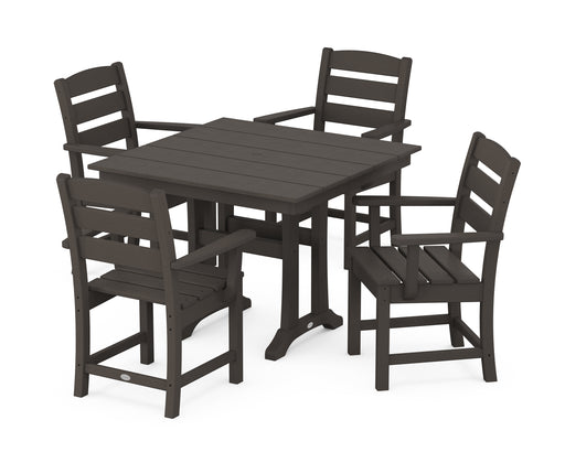 POLYWOOD Lakeside 5-Piece Farmhouse Trestle Arm Chair Dining Set in Vintage Coffee image