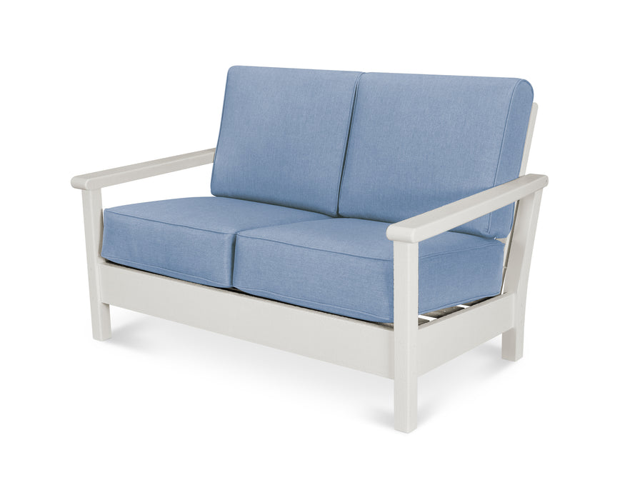POLYWOOD Harbour Deep Seating Loveseat in Vintage White / Cast Ocean