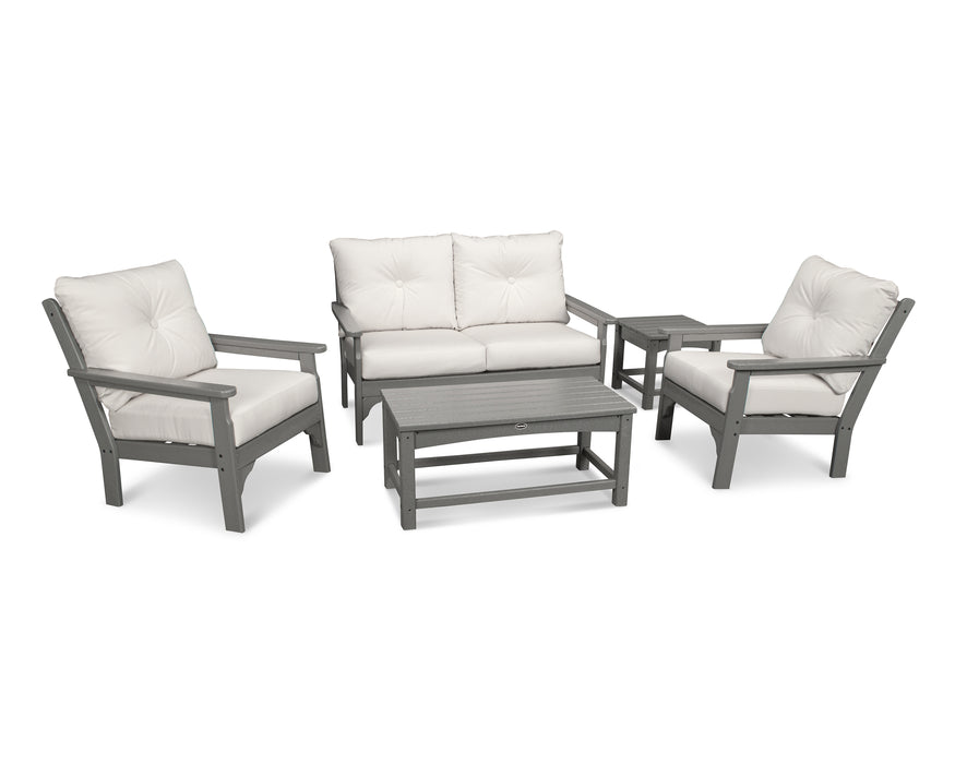 POLYWOOD Vineyard 5 Piece Deep Seating Set in Slate Grey / Bird's Eye