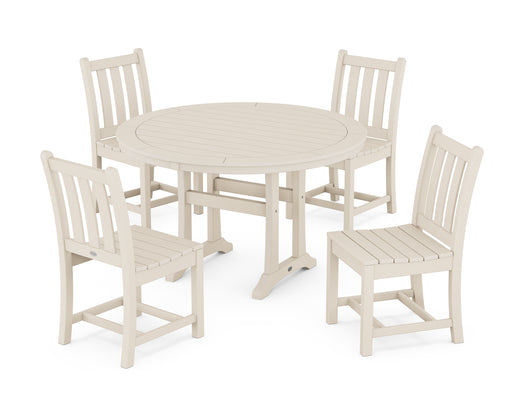 POLYWOOD Traditional Garden Side Chair 5-Piece Round Dining Set With Trestle Legs in Sand image