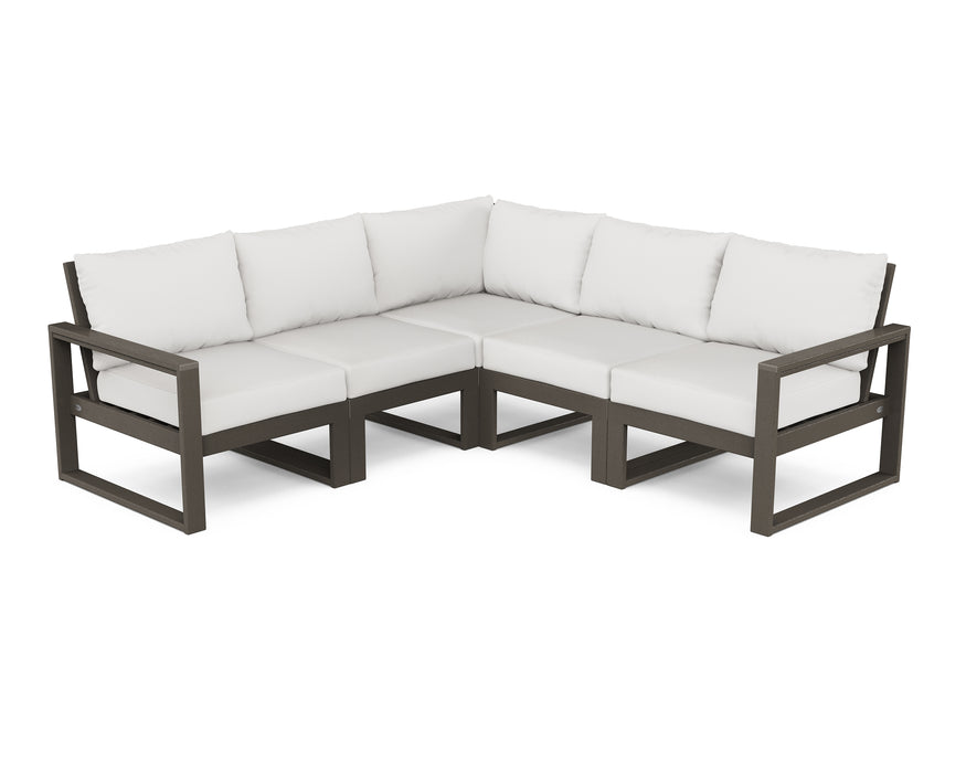 POLYWOOD EDGE 5-Piece Modular Deep Seating Set in Vintage Coffee / Natural Linen