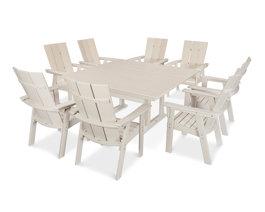 POLYWOOD Modern Curveback Adirondack 9-Piece Farmhouse Trestle Dining Set in Sand image