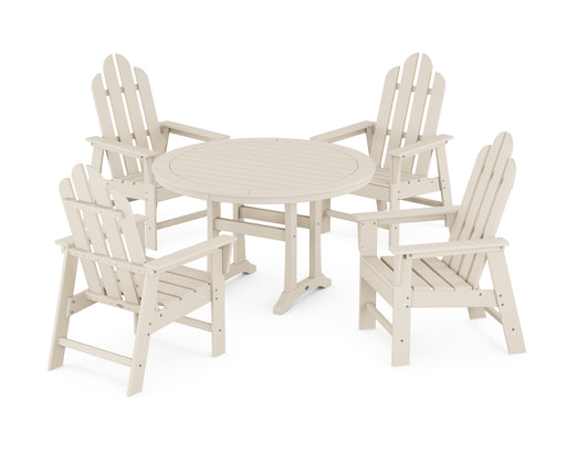 POLYWOOD Long Island 5-Piece Round Dining Set with Trestle Legs in Sand image