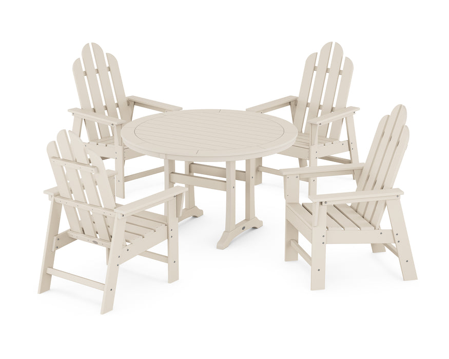 POLYWOOD Long Island 5-Piece Round Dining Set with Trestle Legs in Sand image