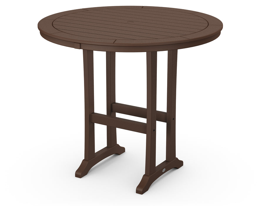 POLYWOOD Nautical Trestle 48" Round Bar Table in Mahogany