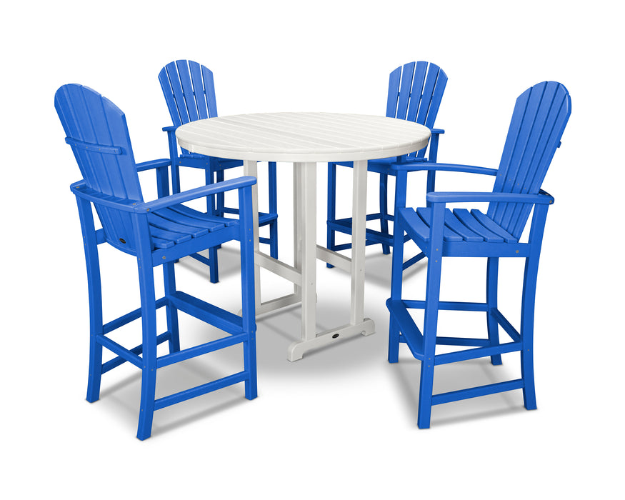 POLYWOOD Palm Coast 5-Piece Round Farmhouse Bar Set in Pacific Blue / White image