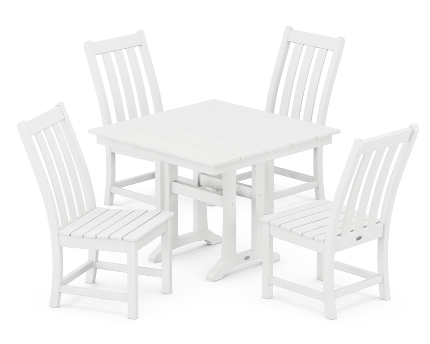 POLYWOOD Vineyard 5-Piece Farmhouse Trestle Side Chair Dining Set in White