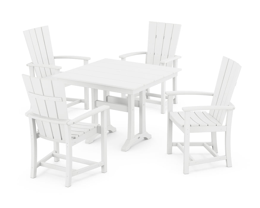 POLYWOOD Quattro 5-Piece Farmhouse Dining Set With Trestle Legs in White