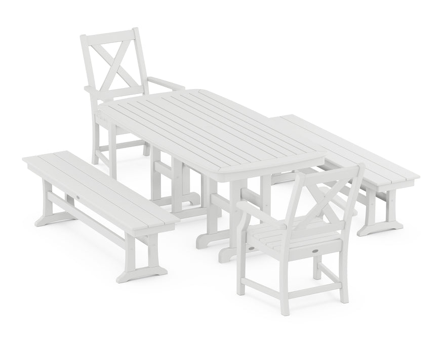 POLYWOOD Braxton 5-Piece Dining Set with Benches in White